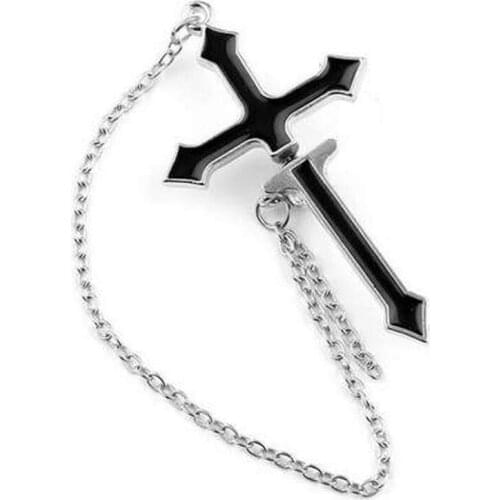 Europe and the United States Jewelry Exaggerated Cross Stud Earrings Cool Versatile Chain Cross Earrings Single Black