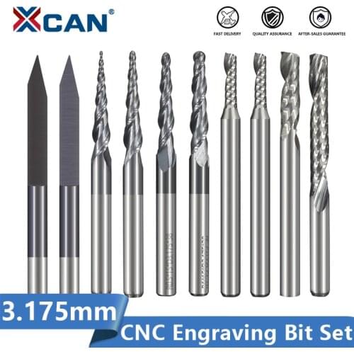 XCAN CNC Solid Carbide Engraving Bits Milling Cutter Woodwork set 3.175mm Shank Router Bits for Carving Wood Tools