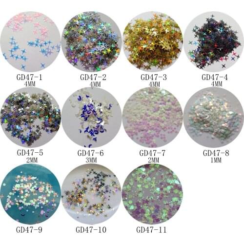 GD47 In-a-bag/In-a-jar Thin Colorful Star Round Moon Mix-Designs Transparent Glitter Nail art Glitter Pieces Nail art decoration