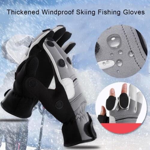 Cotton Velvet Ice Fishing Glove Winter Windproof Fishing Gloves Fishing Touchscreen Gloves With 3 Cut Fingers Outdoor Glove