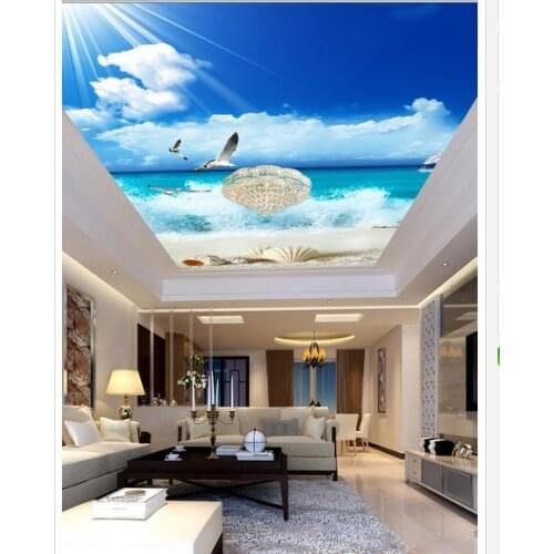 Customized 3d wallpaper 3d ceiling wallpaper murals blue bird shell zenith mural ceiling beauty wall room decoration