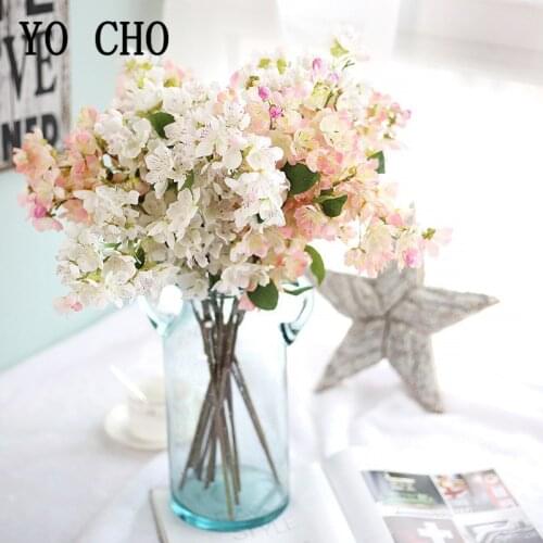 Faux Japan Pink Cherry Blossom Plastic Branch Artificial Silk Flowers Sakura for Wedding Home Store Decoration White Fake Flower