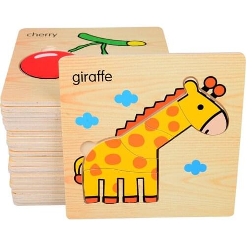 2pcs high quality Baby Kids 3D Wooden Cartoon Animals Dimensional toys for Children Jigsaw Puzzle Education Learning Tools gift