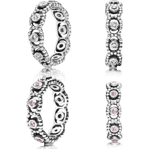 New High Quality Silver 925 White, Pink Cubic Zirconia Sparkling Romance Ring Original Woman Jewelry Birthday Couple Simple Gift