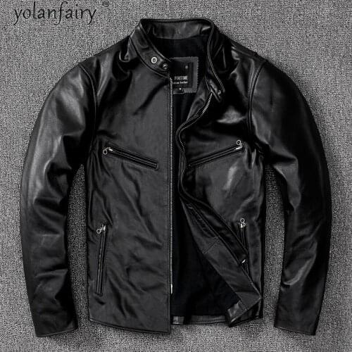 Genuine Leather Jacket Men Biker Jackets 100% Cowhide Coat Plus Size Men Clothing Spring 2021 Chaqueta Cuero Hombre Pph4417