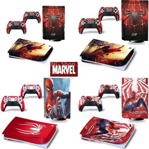 Disney Marvel Spiderman Anime Sticker for PlayStation 5 PS5 Console Controller Dust Protection Film PVC Decal Game Accessories