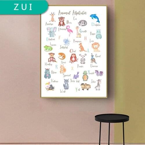Animal Alphabet Nursery Child Poster Wall Art Canvas Print Enlightenment Painting Nordic Kid Baby Bedroom Decoration Picture