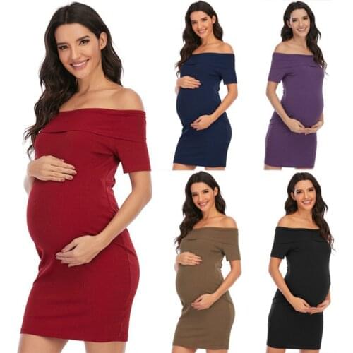 2021 Summer New Maternity Dresses Pregnance Clothes Solid Off-Shoulder Fashion Casual Dress Women Loose Skirt For Pregnant