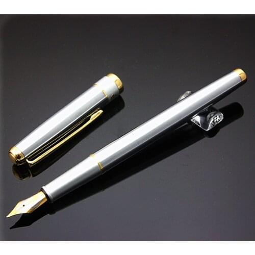New Arrival Crocodile Silver Steel Fountain Pen with 0.5 mm Extra Fine Nib High Quality Metal Ink Pens for Finance
