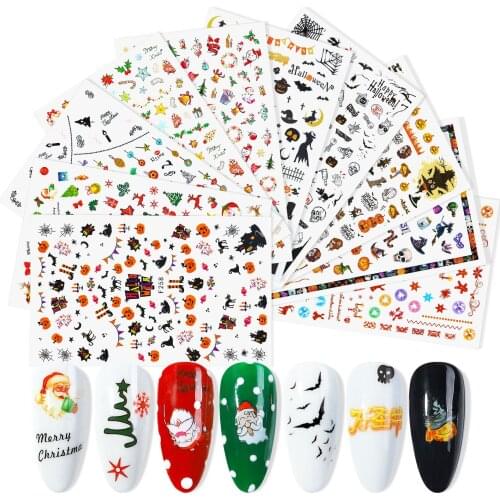 New Halloween Nail Stickers Santa Claus Nail Applique Strap Adhesive 3D Nail Art Decorations Butterfly Nail Sticker