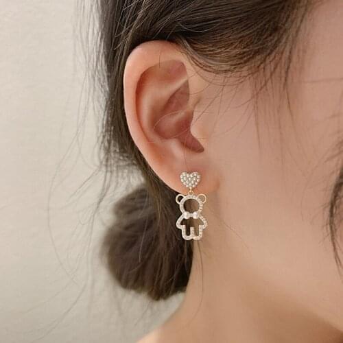 YAOLOGE New Gold Color Bear Drop Earrings 2021 Trendy Hollow Out Geometric Alloy Earrings For Women Fashion Gift Jewelry Brincos