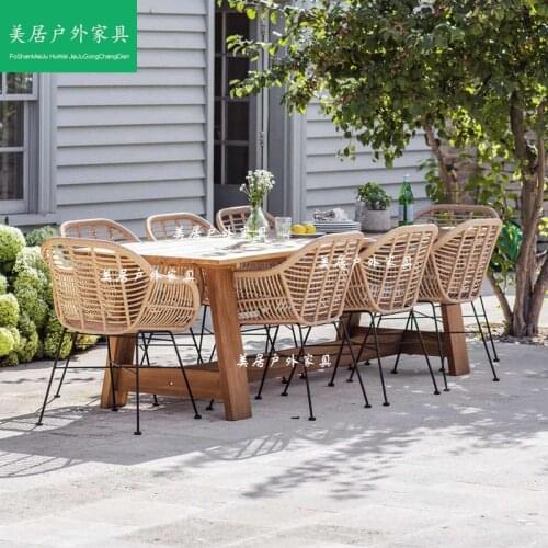 B&B outdoor dining chair rattan iron leisure solid wood table combination simple modern garden