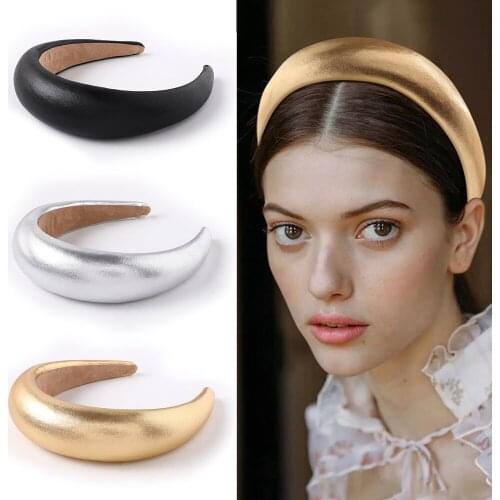 Vintage Elegant Wide PU Hair Bands For Women Headband Thick Hairband Hair Hoop Sponge Gumki Do Wlosow Girls Hair Accessories