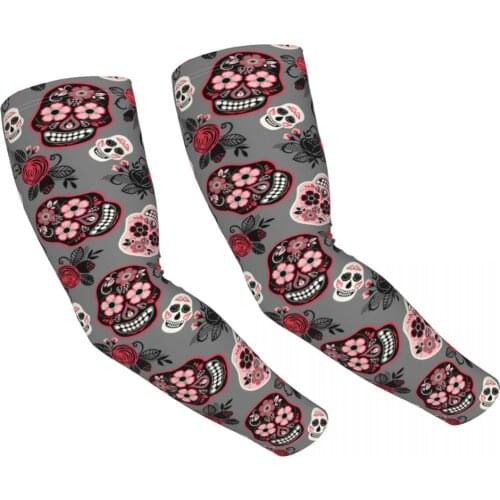 Outdoor Cycling Summer Sunscreen Tattoo Ice Silk Arm Sleeve UV Driving Sports Golf Men Women Sugar Skull Arm Sleeves