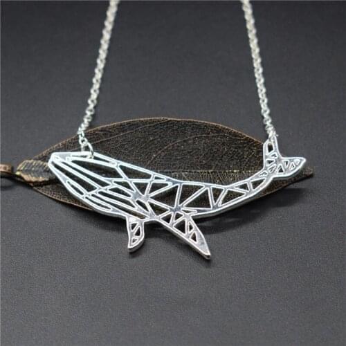 Elfin Origami Whale Necklaces Origami Whale Charm Female and Male Gift Necklace Fashion Women Jewellery Geometric Jewellery