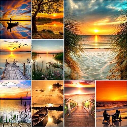 Full round diamond painting landscape sunset seascape 5D DIY cross stitch kit mosaic picture rhinestone embroidery decoration