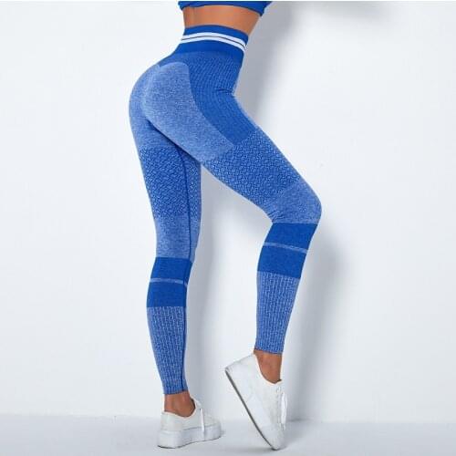 Stripe High Waist Yoga Pants Seamless Booty Leggings Sport Women Fitness Push Up Pants Scrunch Bum Leggings Running Gym Tights