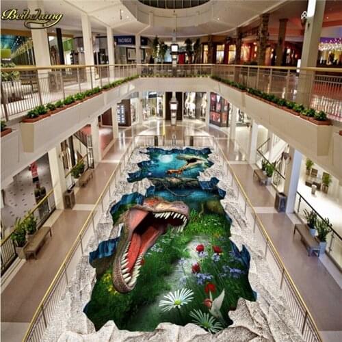 Beibehang Custom Photo 3D Floor Painting Wallpaper Original Dinosaur 3D 3D Painting Street painted floor papel de parede
