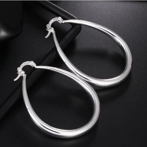 Charm 100% 925 Sterling Silver 41MM Smooth Circle Big Hoop Earrings For Women Lady Fashion High Quality Wedding Jewelry Gifts
