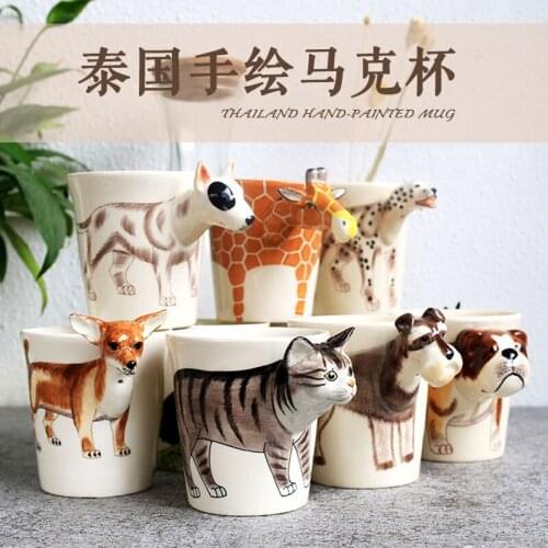 Thailand hand painted 3D animal mug ceramic coffee cup boyfriend girlfriend birthday gift lovely cat dog milk tea water cup