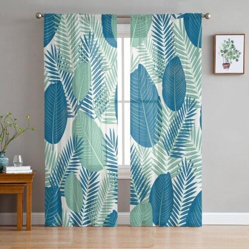 Leaves Texture Illustration Tulle Curtains for Bedroom Modern Voile Curtains Home Decoration Window Curtains