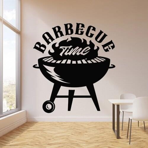 Barbecue Time Wall Decal Cooking BBQ Food Grill Logo Door Window Vinyl Stickers Bar Restaurant Interior Decor Wallpaper A5098