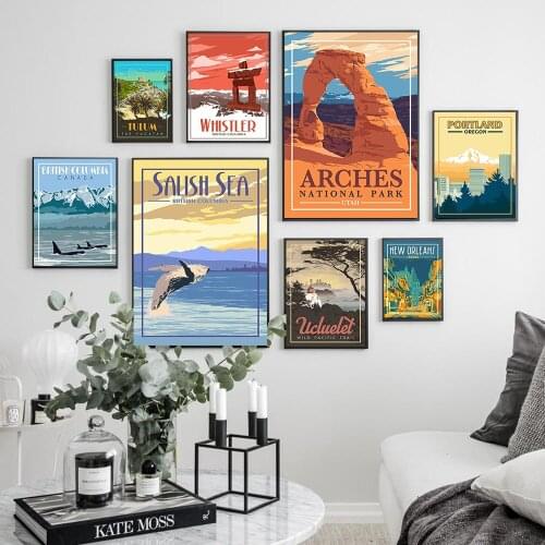 Vintage Art Prints Painting Retro Porland National Park Posters Travel Cities Landscape Posters Wall Art Picture for Home Decor