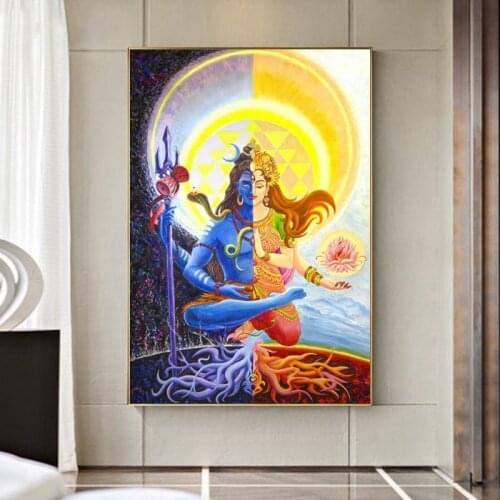 Lord Shiva Wall Posters And Prints, Hindu Gods Canvas Paintings On The Wall, Unframed Indian God Pictures For Living Room Wall