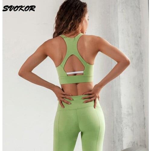 SVOKOR Hollow Women Sportswear Seamless Yoga Set Fitness Shockproof Sports Bra Workout Running Leggings Gym Clothing