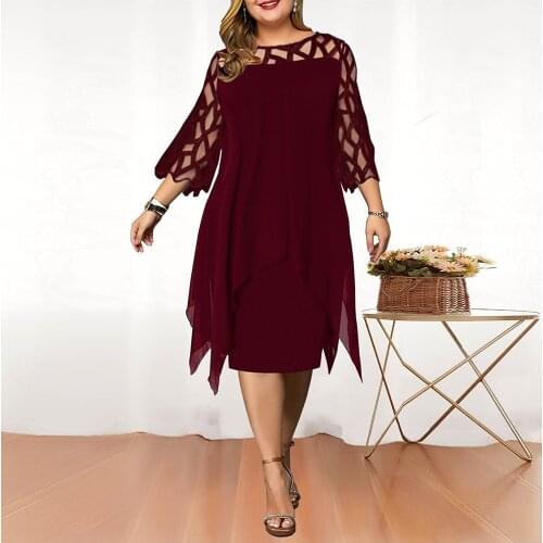 Womens Dresses 2020 Summer Dress Elegant Mesh Evening Party Dresses Wine Red Burnt Flower Slim-Fit Fashionable A-Line Skirt