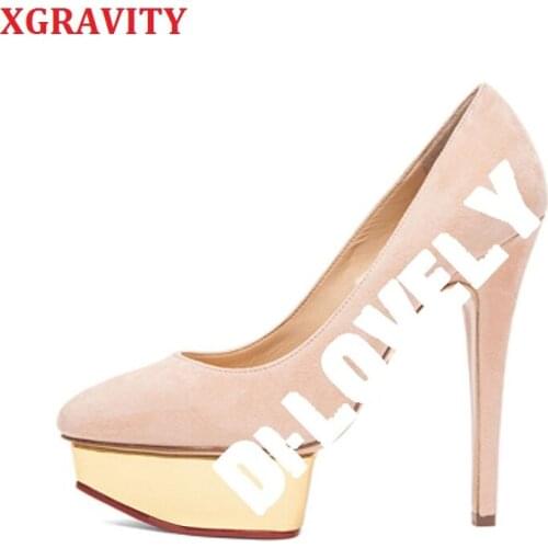 XGRAVITY Pop Star Platform Pumps Female Dress Shoes Mix Color Rainbow Round Toe Bridal Shoes Sexy Platform Wedding Pumps A006