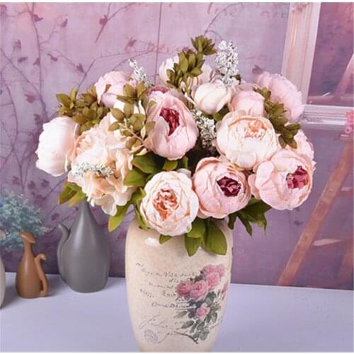 1 Bouquet 13 head artificial peony silk flower Artificial Flowers Wedding Decoration fake flowers bouquet DIY Home Hotel Party