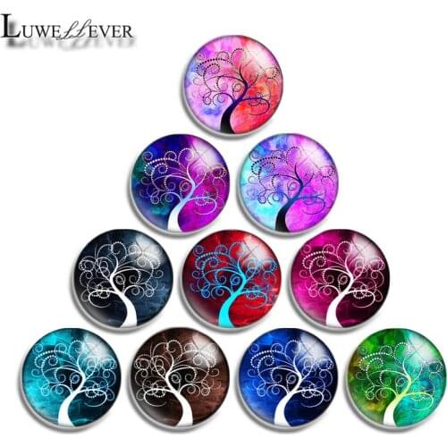 10mm 12mm 16mm 20mm 25mm 30mm 576 Tree Of Life Mix Round Glass Cabochon Jewelry Finding 18mm Snap Button Charm Bracelet