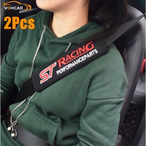 VEHICAR 2PCS Car Seat Belt Cover Cotton For Vehicle Cover Driver Shoulder Protector With St-racing Logo knitting Universal