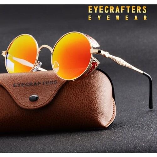 2020 Polarized Gothic Steampunk Sunglasses Coating Mirrored Round Circle Sun glasses Retro Vintage Gafas Masculino Red