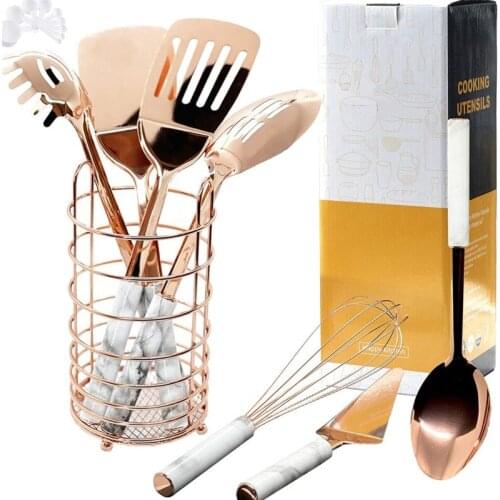 8pcs Rosegold Cooking Utensil Set Stainless Steel Cooking Ceramic Non-stick Heat Resistant Utensil Set Kitchen Accessory