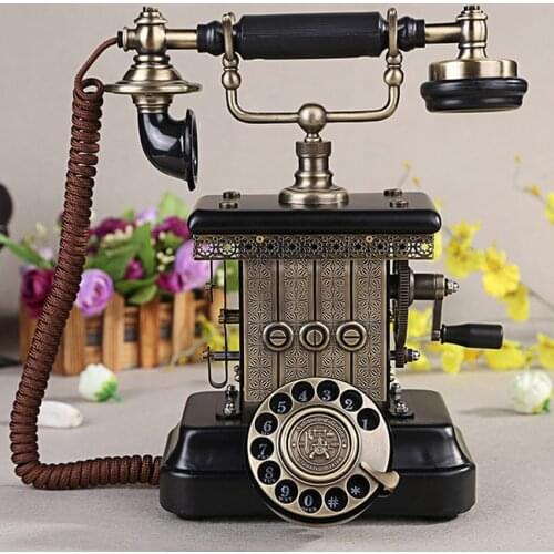 Antique Telephone, Classic Vintage Corded Phone European Landline Telephone Decorative Rotary Dail with Hanging Headset