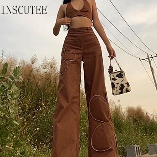 Inscutee Vintage 90s Grunge Pants Women Harajuku Street High Waist Floral Patern Patchwork Straigh Trouser Y2k Cottagecore Pants