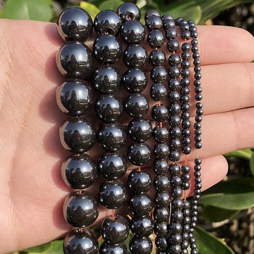 AAA Natural Black Hematite Beads 2/3/4/6/8/10/12mm Round Loose Stone Beads For Jewelry Making DIY Fashion Charm Bracelet 15 Inch