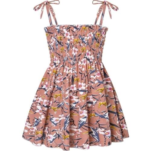 Kids Baby Girl Casual Floral Print A Line Dress Lace up Sleeveless Summer Draped Infant Toddler Children Dresses 1-6T