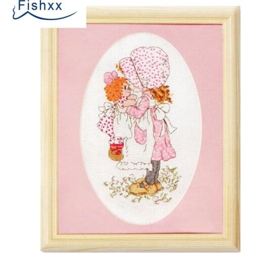European Pastry style Fishxx Cross Stitch Kit Crazy111-3 Kissing doll Cute girl Bedroom hanging painting Sewing embroidery