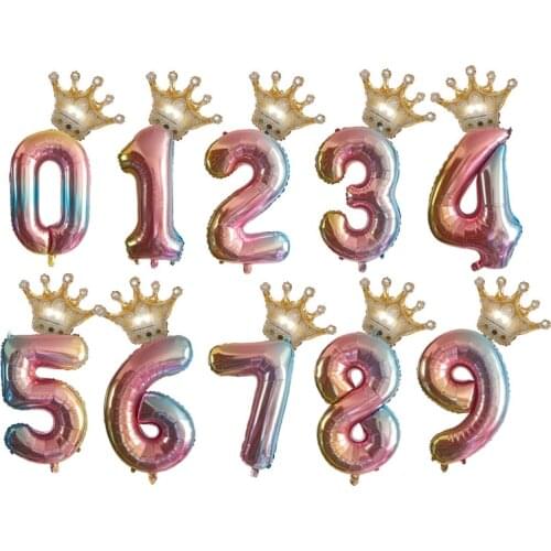 1set 40inch Number Foil Balloons 1 2 3 4 5 6 Years Old Kid Boys Girls Crown Happy Birthday Balloon Baby Shower Decor Supplies
