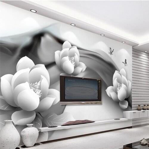 Beibehang photo wallpaper Customize any size mural wallpaper black and white ink lotus butterfly simple 3d TV backdrop wall