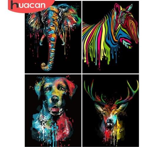 HUACAN Coloring By Number Elephant Dog Kits Home Decoration Pictures Painting By Number Horse Animals HandPainted Art Gift