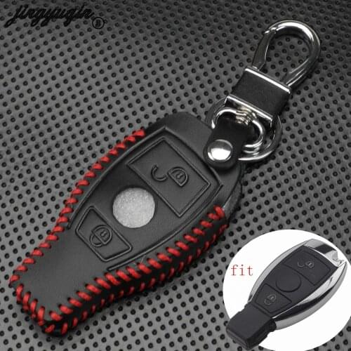 Jingyuqin Fashion leather Fob Cover Car key Case for mercedes benz Cla A180 A200 A260 A AMG Classe 2 Buttons keychain