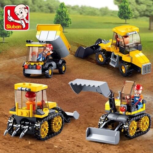 4Pcs/lot Urban Engineering Tipper Excavator Bulldozer Rip Rooter Constructor Building Blocks Sets Educational Toys for Children