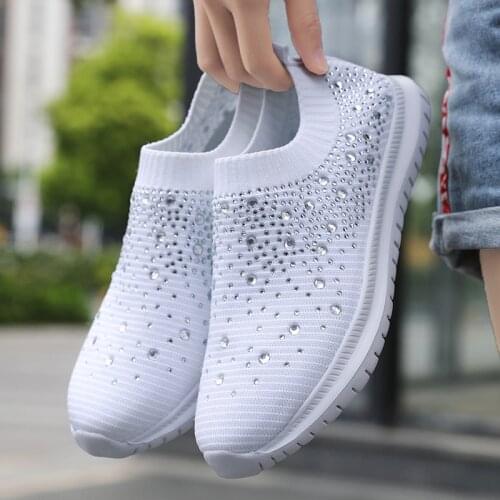 Bling Sneakers Women Sock Shoes White Sneakers For Woman Running Shoes Ladies Slip On Flats Shoes Female Casual Sport Shoes