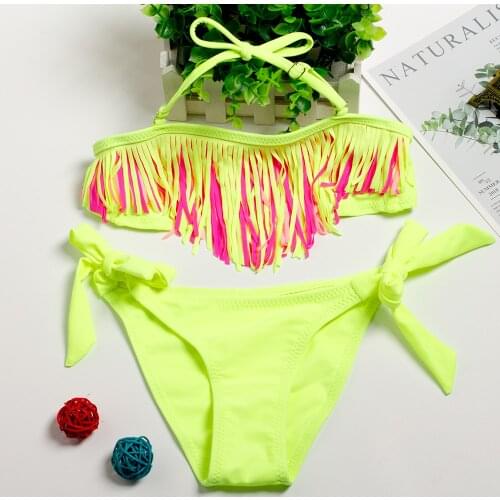 Girls' Beach Sport Tassel 2-Piece Bikini Swimsuit 2019 Children Bathing Suit Kids Bikini Swimwear Set for Girl 6-14