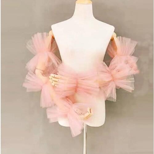 Fashion Casual Pink Kawaii Sleeve Breathable Tull Ruffle See Thru Long Sleeves With Summer Dress Custom Made