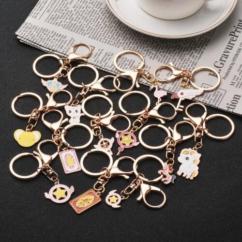 Cartoon Creative Magic Card Girl Sakura Fairy Wand Keychain Unicorn Key Ring Small Gift Event